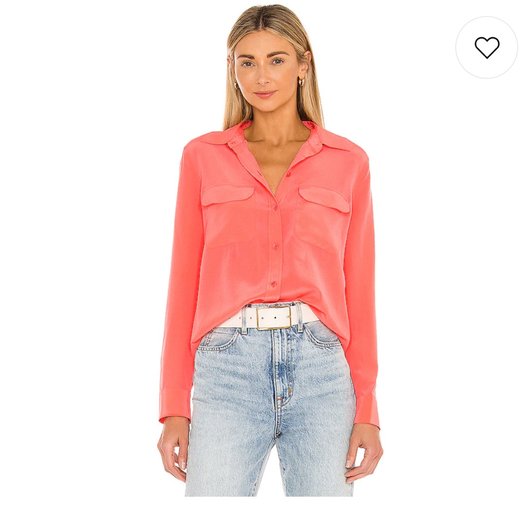 Equipment 100% Silk Slim Signature Top In Melon Pink Coral Button Down
